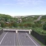 REGIERUNGSPRÄSIDIUM KARLSRUHE A 8, Ausbau zwischen den AS Pforzheim/Süd und Pforzheim/Nord - Visualisierung Einhausung, Nordportal, Blick Fahrtrichtung Stuttgart Foto: RP Karlsruhe