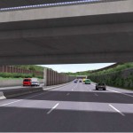 REGIERUNGSPRÄSIDIUM KARLSRUHE A 8, Ausbau zwischen den AS Pforzheim/Süd und Pforzheim/Nord - Visualisierung Überführung K 9808 und Bahnlinie, Blick in Fahrtrichtung Karlsruhe Foto: RP Karlsruhe